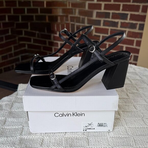 Calvin Klein Linella black chunky block heel sandal size 8 - Picture 3 of 5